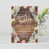 Invitation Campagne Rouge ivoire Dentelle florale Bois Brunéi (Debout devant)