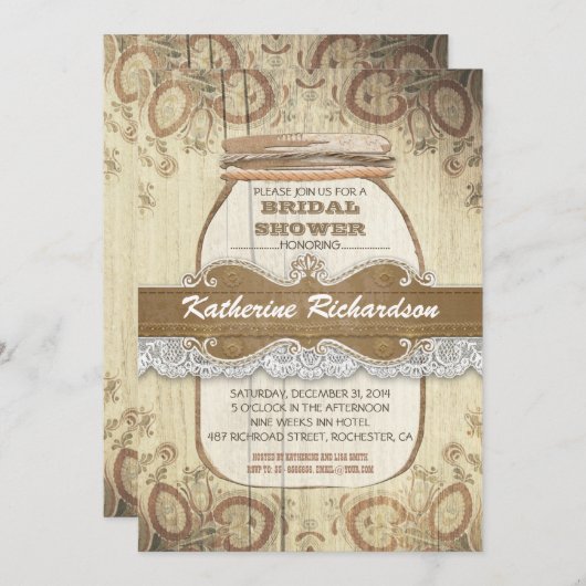 Invitation campagne rustique mason jar nuptiale (Devant / Derrière)