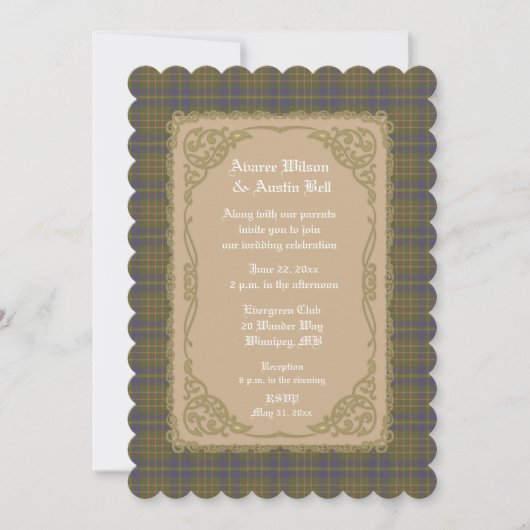Invitation Campbell Chasse Tartan Ancien Avec Cadre Or (Devant)