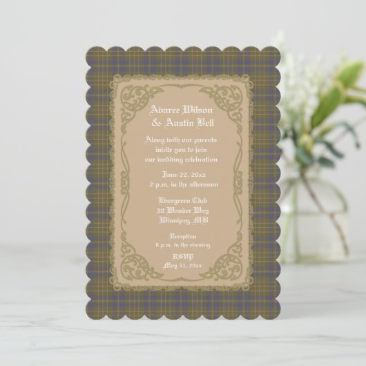 Invitation Campbell Chasse Tartan Ancien Avec Cadre Or (Debout devant)