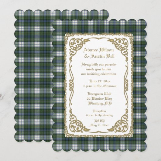 Invitation Campbell habille le taran antique avec cadre or (Devant / Derrière)