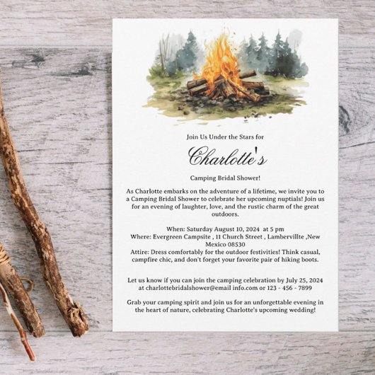 Invitation Campement Rustique Glamping Feu de Camp Enterremen