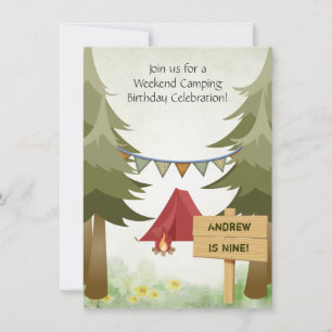 Invitation Campement, tente et feu de bois Anniversaire