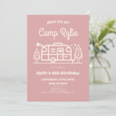 Invitation Camper Camp Retro Rose Camper Camping Fête d'Anniv (Debout devant)