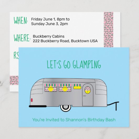 Invitation Camper Rétro Argent Streamlined Glamping (Devant / Derrière)