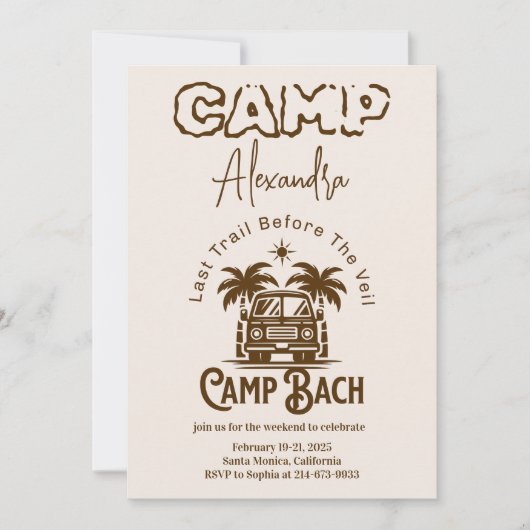 Invitation Camper Rétro Palm - Boho Bachelorette Week-end (Devant)