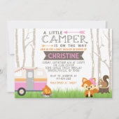 Invitation Camper RV rose Baby shower d'animaux forestiers de (Devant)
