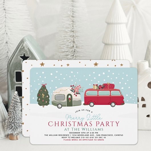 Invitation Camper Van Blue Merry Little Christmas Party