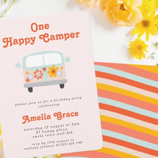 Invitation Camper Van Girls super 1er anniversaire