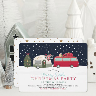 Invitation Camper Van Navy Merry Little Christmas Party