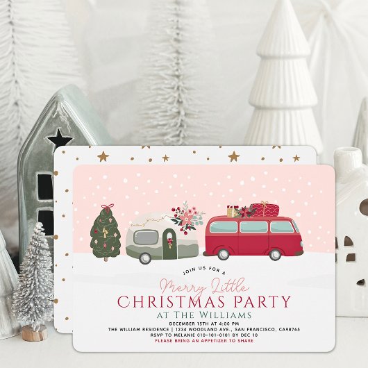 Invitation Camper Van Pink Merry Little Christmas Party