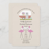 Invitation Camper Vintage Et Flamants roses Mariage (Devant / Derrière)
