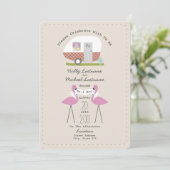 Invitation Camper Vintage Et Flamants roses Mariage (Debout devant)