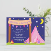 Invitation Camping Anniversaire Dormir rose et violet (Debout devant)