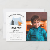 Invitation Camping Anniversaire Fête Bleue Tente Photo (Devant)