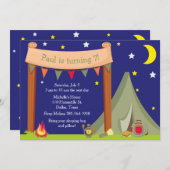 Invitation Camping Anniversaire fête Dormir Khaki Vert (Devant / Derrière)