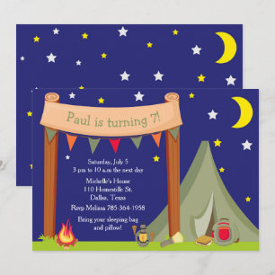 Invitation Camping Anniversaire fête Dormir Khaki Vert