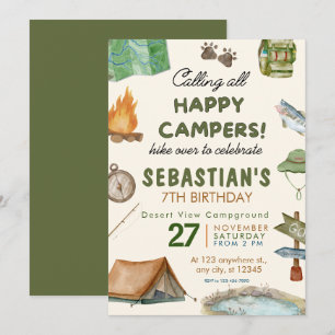 Invitation Camping Anniversaire Fête Enfants modernes