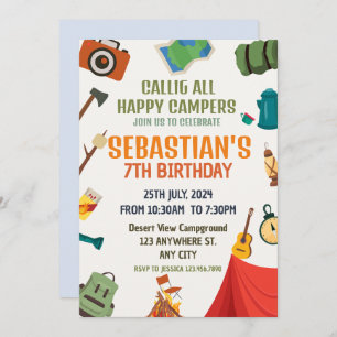 Invitation Camping Anniversaire Fête Enfants modernes Invitat