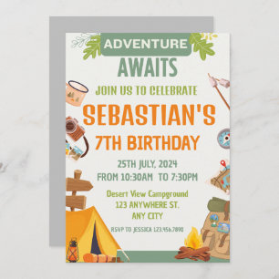 Invitation Camping Anniversaire Fête Enfants modernes Invitat