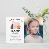 Invitation Camping Anniversaire Pink Tente Photo (Debout devant)