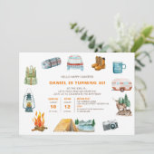 Invitation Camping Aquarelle Icônes Extérieur Anniversaire (Debout devant)