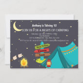 Invitation Camping Avec Feu de Campagne Fête d'Anniversaire (Devant)