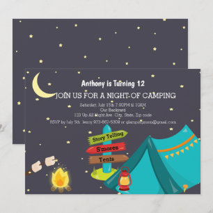 Invitation Camping Avec Feu de Campagne Fête d'Anniversaire