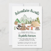Invitation Camping Baby shower d'animaux de bois par la poste (Devant)