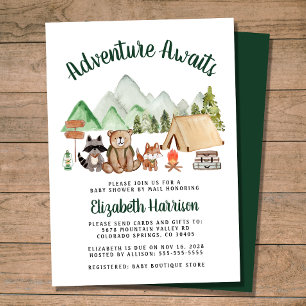 Invitation Camping Baby shower d'animaux de bois par la poste