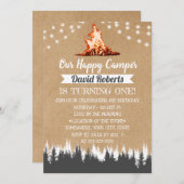 Invitation Camping Bonfire Happy Camper Rustic Kraft Annivers (Devant / Derrière)