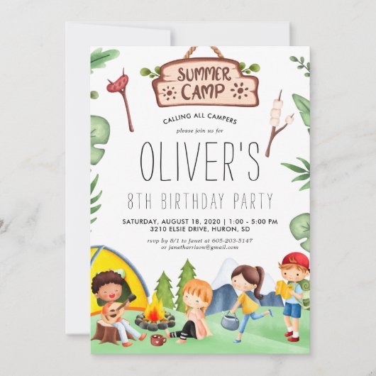 Invitation Camping Camp d'été pour enfants à thème | Annivers (Devant)