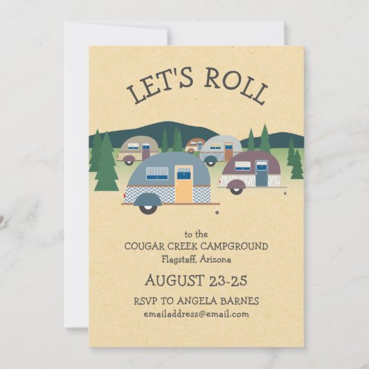 Invitation Camping Caravane Tear Drop Let's Roll (Devant)