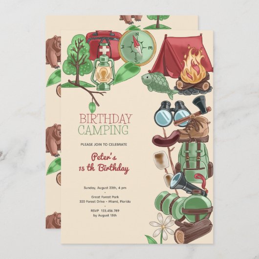 Invitation Camping d'anniversaire (Devant / Derrière)