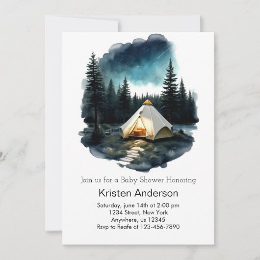 Invitation Camping dans le Baby shower Woods Adventure Await (Devant)
