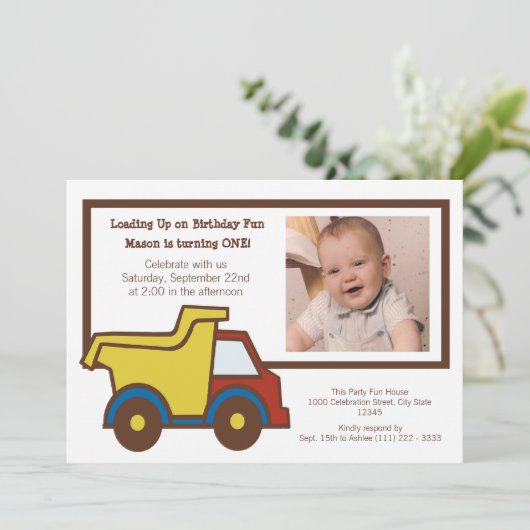 Invitation Camping de construction photo (Debout devant)