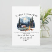 Invitation Camping d'hiver Bonfire Moonlight Christmas Forest (Debout devant)