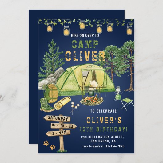 Invitation Camping en plein air Camp à l'extérieur fête d'ann (Devant / Derrière)