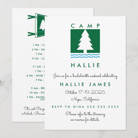 Invitation Camping Enterrement de Jeune Fille Itinéraire & (Devant / Derrière)