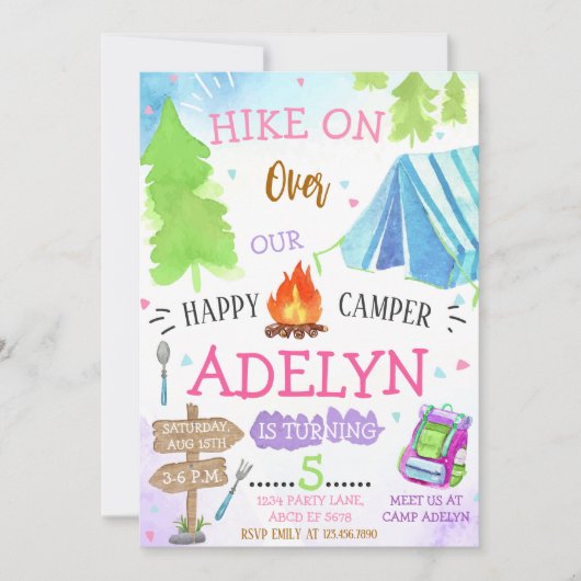Invitation Camping Fille Heureux Anniversaire (Devant)