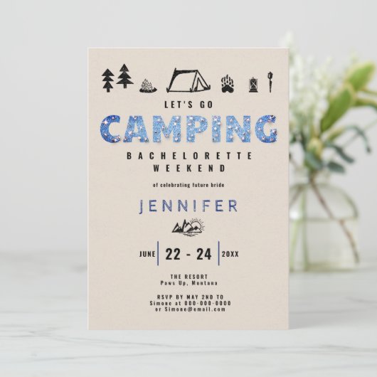 Invitation Camping Glam Denim Diamonds Bachelorette Week-end (Debout devant)