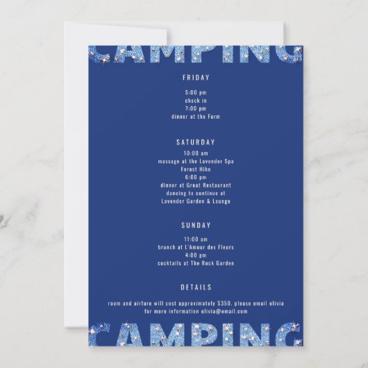 Invitation Camping Glam Denim Diamonds Bachelorette Week-end (Dos)