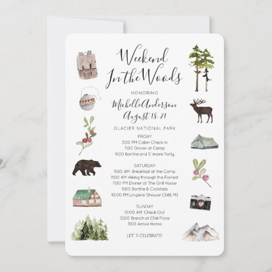 Invitation Camping Glamping Bachelorette Week-end Itinéraire (Devant)