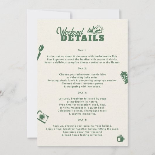 Invitation Camping Glamping Mountain Green Bachelorette Party (Dos)