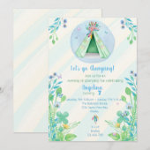 Invitation Camping Glamping Tente Verte Slepover À L'Extérieu (Devant / Derrière)