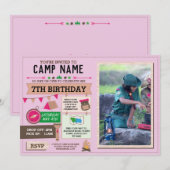 Invitation CAMPING HORS Photo FÊTE D'ANNIVERSAIRE FEMMES rose (Devant / Derrière)