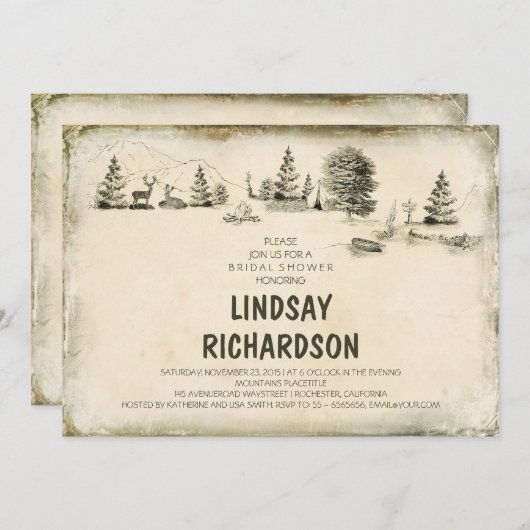 Invitation Camping Illustration Camping douche nuptiale (Devant / Derrière)