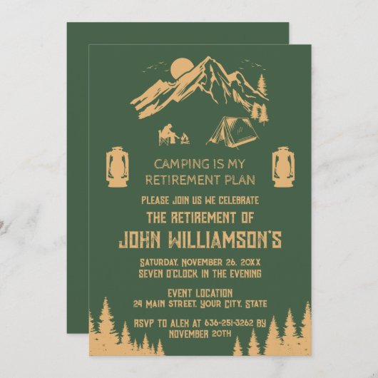 Invitation Camping is my retirement plan retired party (Devant / Derrière)