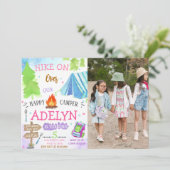 Invitation Camping Jeune Fille Photo Anniversaire (Debout devant)