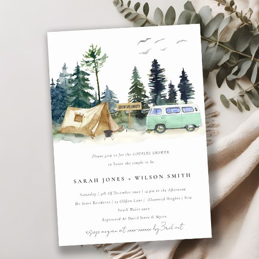 Invitation Camping Mint Green Pine Forest Couples Douche